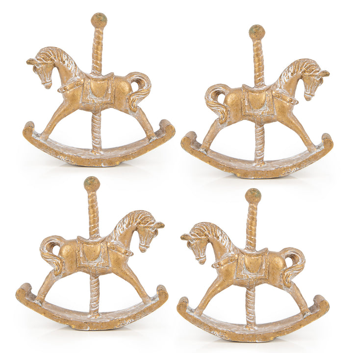 4 Nostalgie Schaukelpferde - vintage Weihnachtsfigur antik-Gold 10 cm - Foto 1