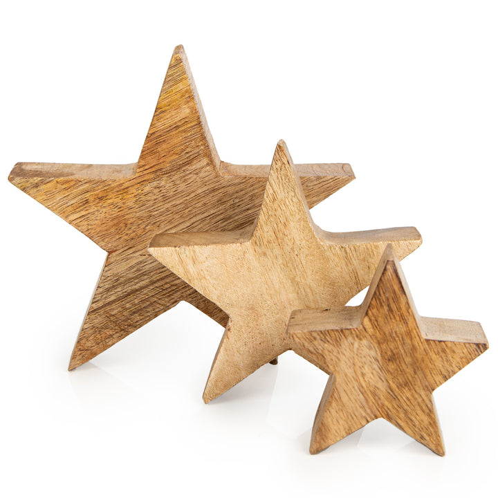 3 massive Sterne aus Holz - Weihnachtsdeko Set 10-20 cm braun - Foto 1