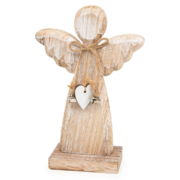 Holzengel Figur Natur braun mit Herz-Anhänger - Weihnachtsengel 17,5 cm - Foto 1
