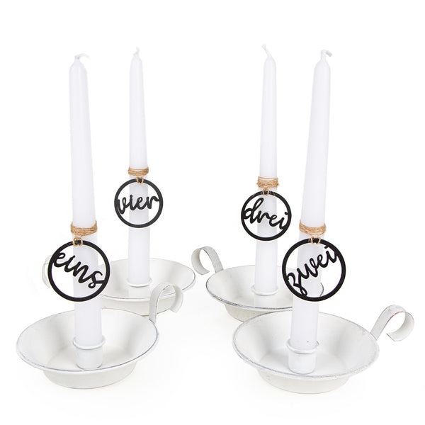 Moderner Adventskranz mit Vier Kerzenständern, Kerzen und 1, 2, 3, 4 Zahlen und Aufhängen schwarz weiß - Foto 1