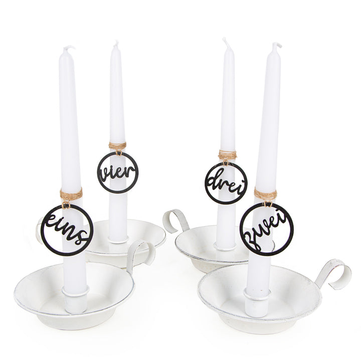 Moderner Adventskranz mit Vier Kerzenständern, Kerzen und 1, 2, 3, 4 Zahlen und Aufhängen schwarz weiß - Foto 1