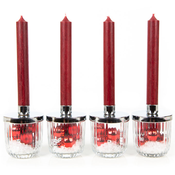 4 kleine rote Kerzen Geschenke zu Weihnachten Deko Tisch weihnachtlich mit befüllten Kerzengläsern - Foto 1