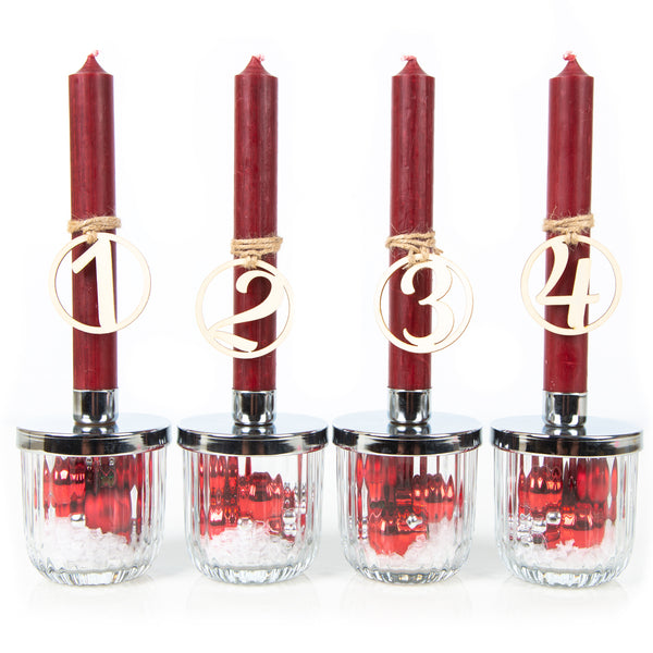 Kerzenhalter mit Kerzen - rot Silber Adventsdekoration mit Zahlen - Foto 1