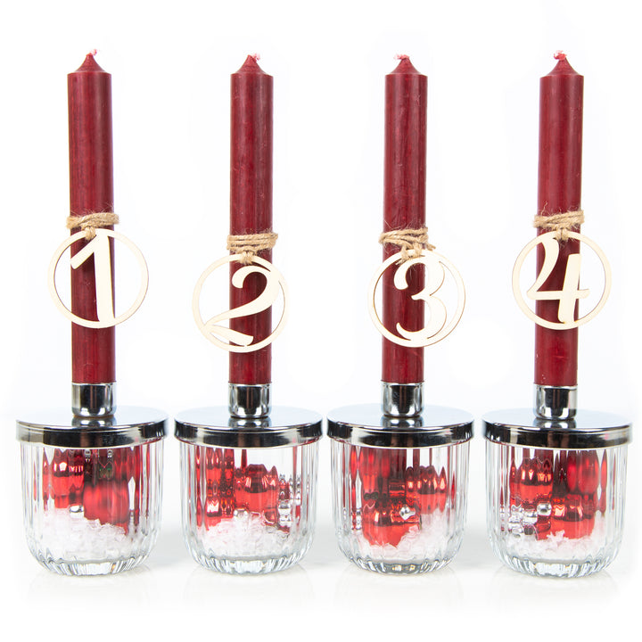 Kerzenhalter mit Kerzen - rot Silber Adventsdekoration mit Zahlen - Foto 1