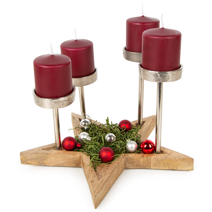 Kerzenständer mit 4 roten Kerzen - Adventkranz fertig dekoriert 30 x 24 cm - Foto 1