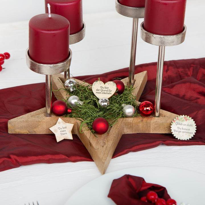 Kerzenständer mit 4 roten Kerzen - Adventkranz fertig dekoriert 30 x 24 cm - Foto 2