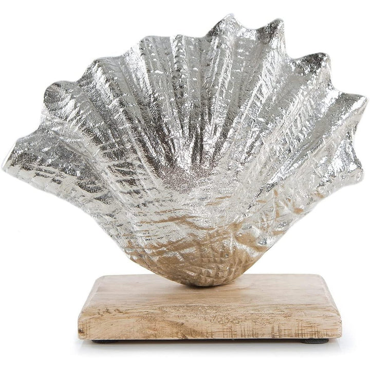 Deko Muschel aus Aluminium und Mangoholz 10 x 16 x 10 cm – Logbuch-Verlag