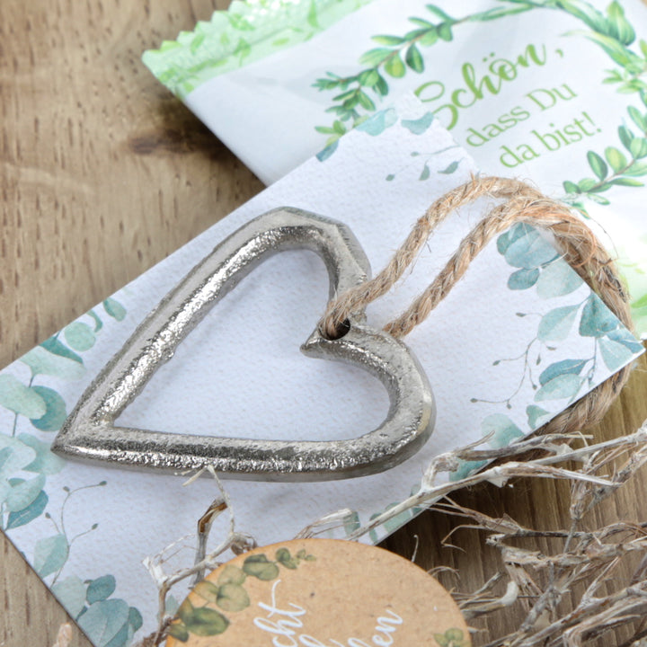 10 Hochzeit Gastgeschenke Metallherzen mit Eukalyptus Karte - Foto 2
