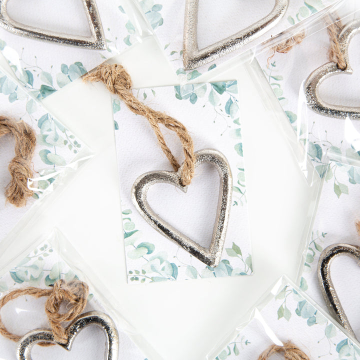 10 Hochzeit Gastgeschenke Metallherzen mit Eukalyptus Karte - Foto 3