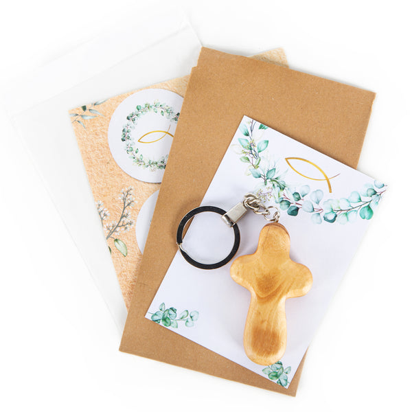 Logbuch-Verlag kleines Geschenk zu Kommunion Konfirmation Firmung I Geschenkset Gastgeschenk Ichthys Symbol mit Karte Bunte Fische A7