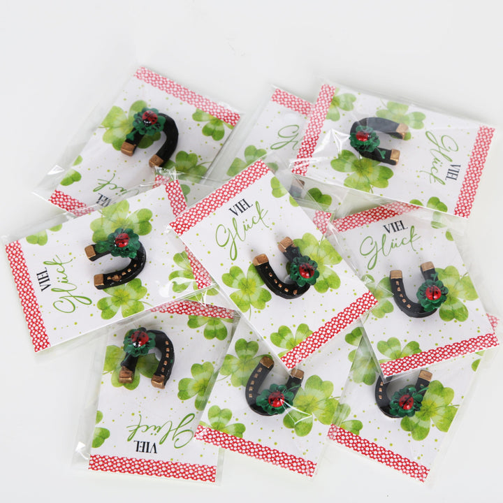 10 schwarze Hufeisen mit "Viel Glück" Karte - Gastgeschenk - Foto 2
