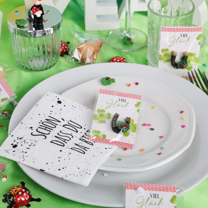 10 schwarze Hufeisen mit "Viel Glück" Karte - Gastgeschenk - Foto 3
