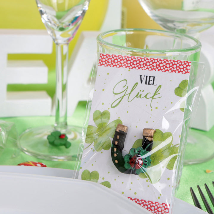 10 schwarze Hufeisen mit "Viel Glück" Karte - Gastgeschenk - Foto 5