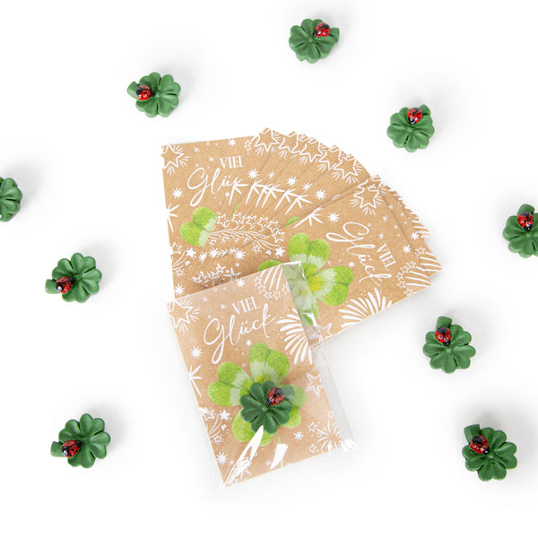 10 grüne Kleeblätter mit "Viel Glück" Karte kleines Geschenk - Foto 1