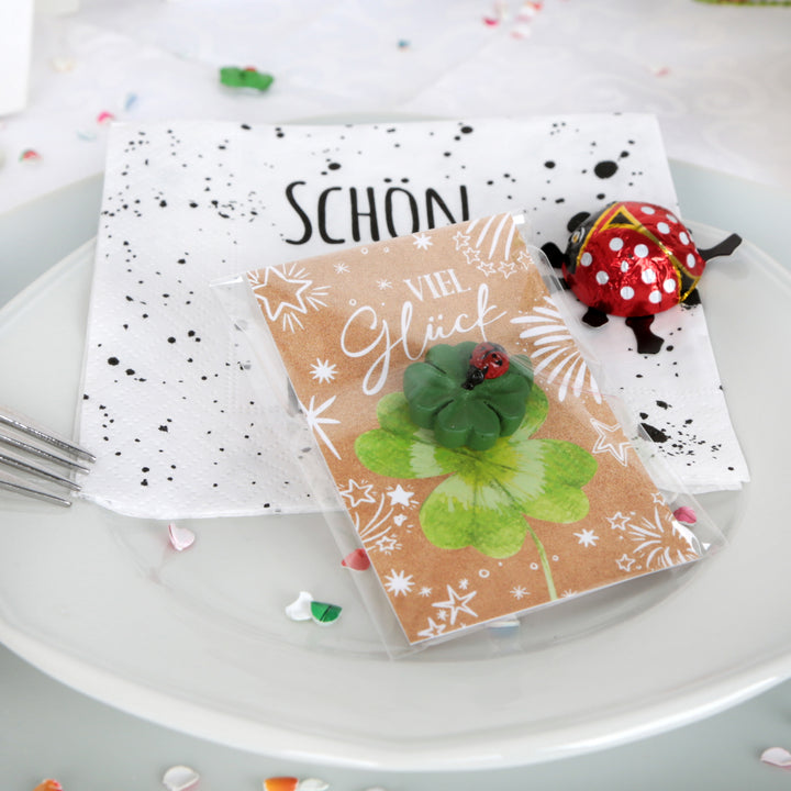10 grüne Kleeblätter mit "Viel Glück" Karte kleines Geschenk - Foto 5