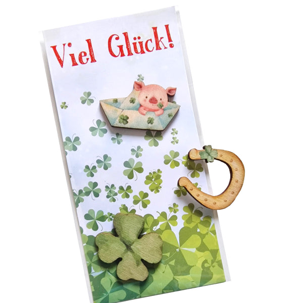 Logbuch-Verlag 3 Glücksbringer mit Viel Glück Karte kleine Geschenke Kleeblatt Glückssteine für Kunden, Kollegen &amp; Freunde 8,5 x 5,5 cm