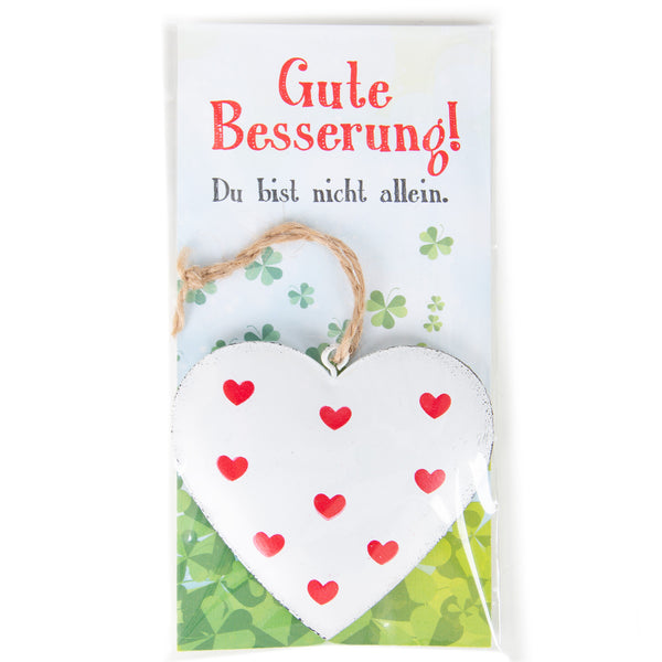 Gute Besserung Karte mit weißem Metallherz - Genesungsgeschenk 7,5 x 16 cm - Foto 1