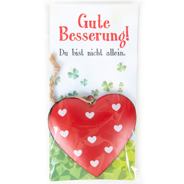 Gute Besserung Karte mit rotem Metallherz - Genesungsgeschenk 7,5 x 16 cm - Foto 1