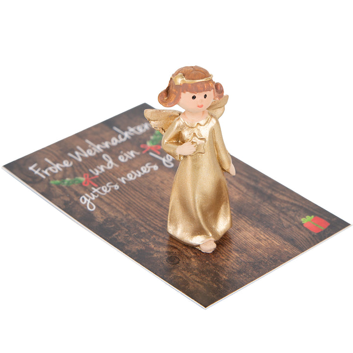 4 Weihnachtsengel gold mit Weihnachtskarte Gastgeschenk Weihnachtsfeier Kleinigkeit schenken Weihnachten 8,5 x 5,5 cm - Foto 1