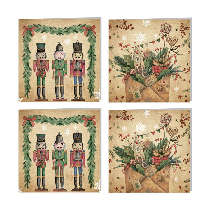 4 nostalgie Weihnachtskarten ohne Text quadratisch beige vintage mit Kuvert - Foto 1