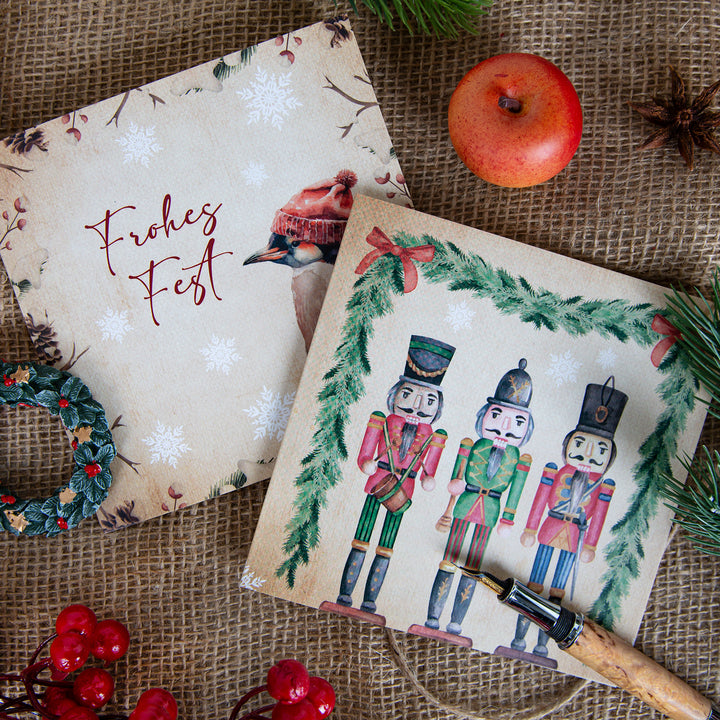 4 nostalgie Weihnachtskarten ohne Text quadratisch beige vintage mit Kuvert - Foto 2