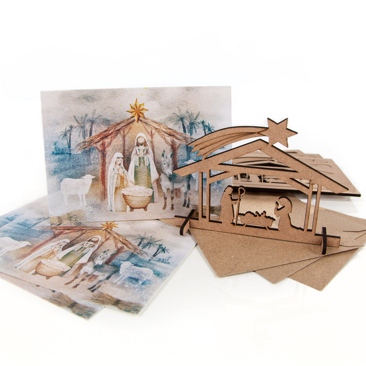 3 Weihnachtskarten mit Kuvert + Weihnachtskrippe aus Holz Weihnachten Karte DIN A6 - Foto 3