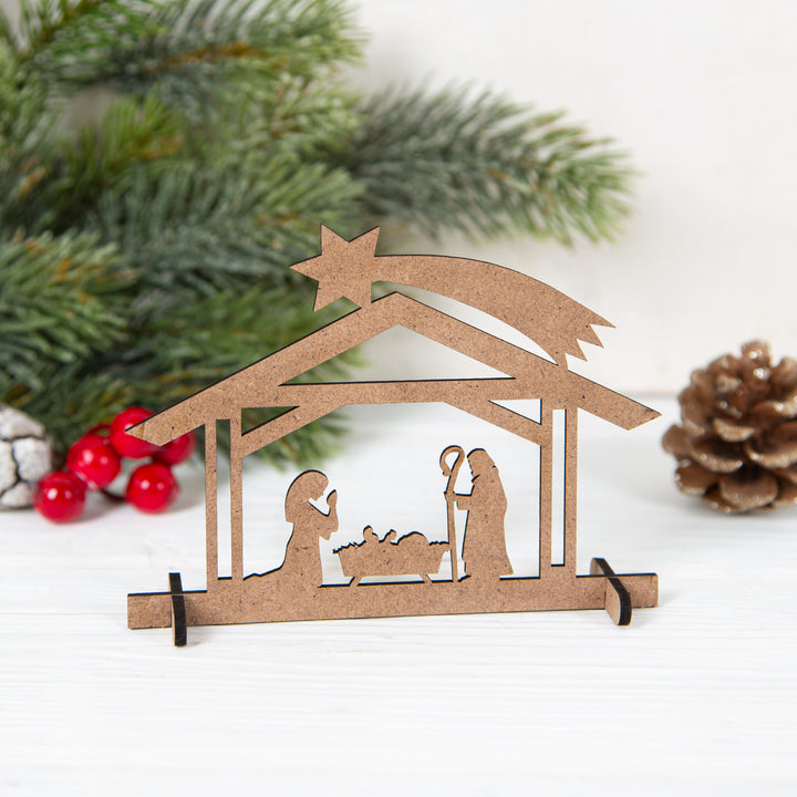 3 kleine Krippen aus Holz mit Weihnachtskarte + Umschlag Weihnachtskrippe DIN A6 - Foto 4