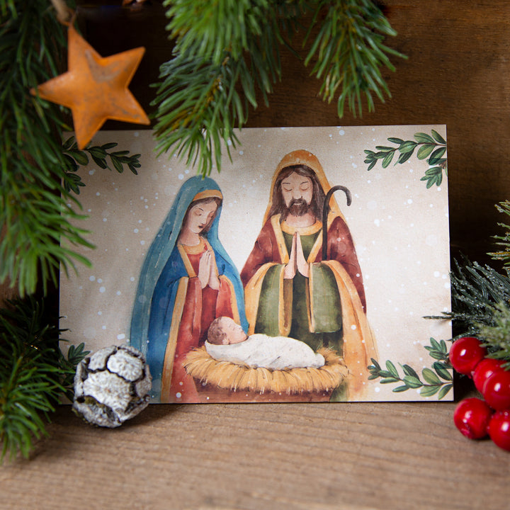 3 kleine Krippen aus Holz mit Weihnachtskarte + Umschlag Weihnachtskrippe DIN A6 - Foto 3