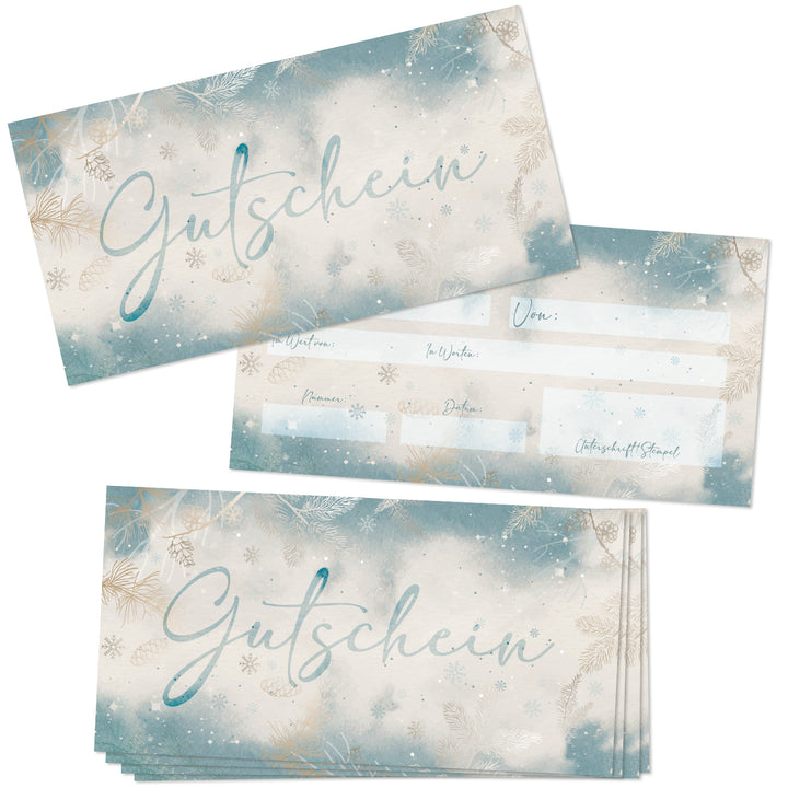 10 x Gutschein blanko zum Ausfüllen Weihnachtsgutschein blau - Foto 1
