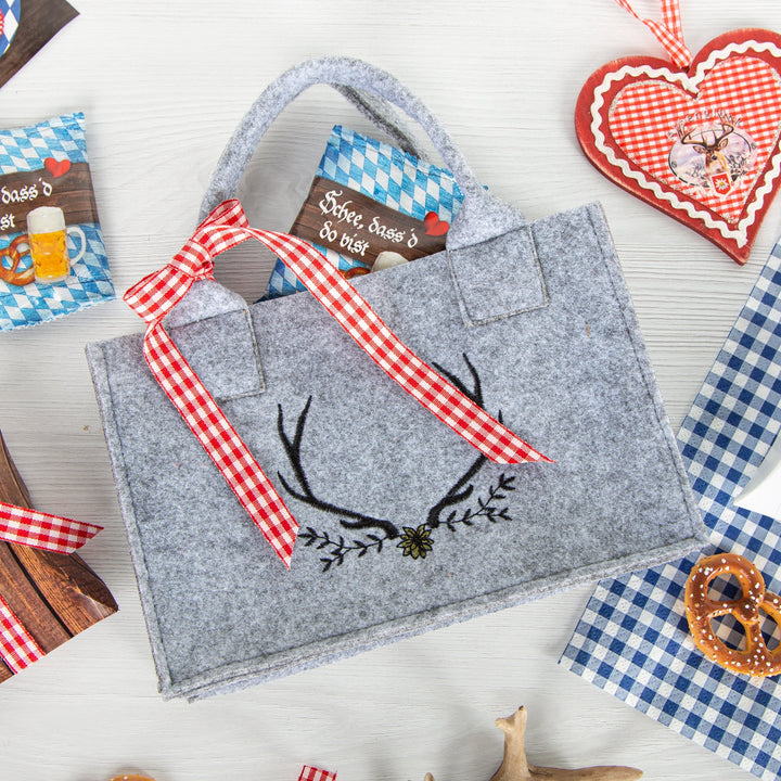 Filztasche rustikal grau mit Hirsch Geweih 21x14x6cm - Foto 4