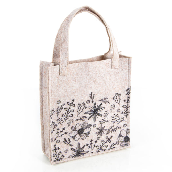 Geschenktasche beige mit Blumen-Motiv 18x20x5cm Filz Tasche - Foto 1