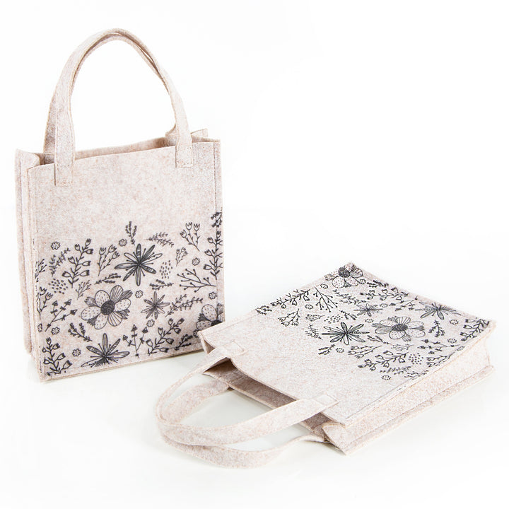 Geschenktasche beige mit Blumen-Motiv 18x20x5cm Filz Tasche - Foto 2