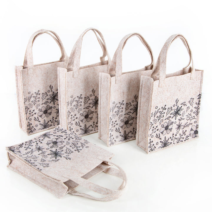 Geschenktasche beige mit Blumen-Motiv 18x20x5cm Filz Tasche - Foto 3
