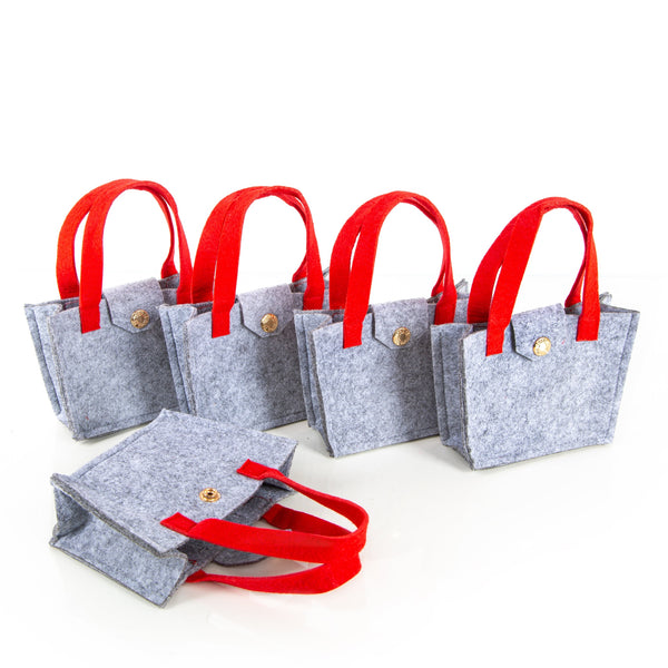 5 kleine Henkeltaschen rot grau aus Filz mit Knopf 15x11cm - Foto 1