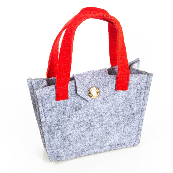 5 kleine Henkeltaschen rot grau aus Filz mit Knopf 15x11cm - Foto 3