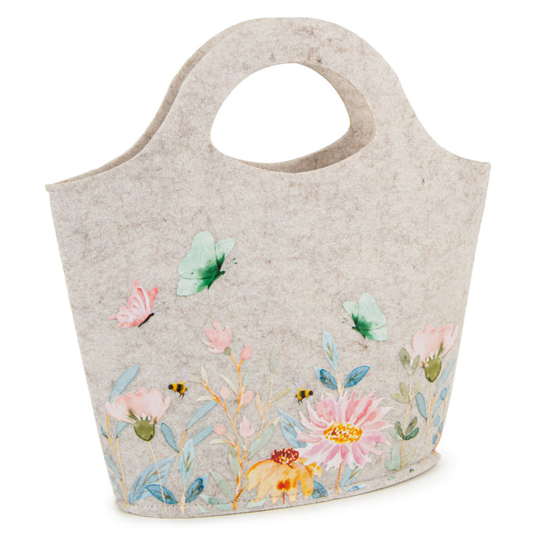 Geschenktasche aus Filz creme bunt Filztasche mit Blumen Ostern Muttertag Verpackung für Geschenke 26 x 27 cm - Foto 1