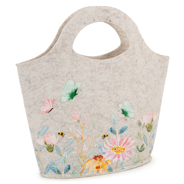 Geschenktasche aus Filz creme bunt Filztasche mit Blumen Ostern Muttertag Verpackung für Geschenke 26 x 27 cm - Foto 1