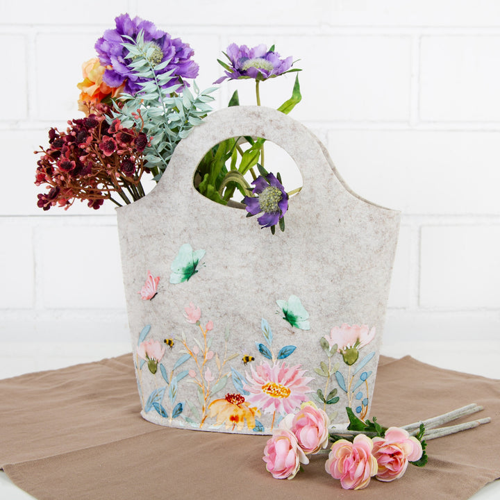 Geschenktasche aus Filz creme bunt Filztasche mit Blumen Ostern Muttertag Verpackung für Geschenke 26 x 27 cm - Foto 2