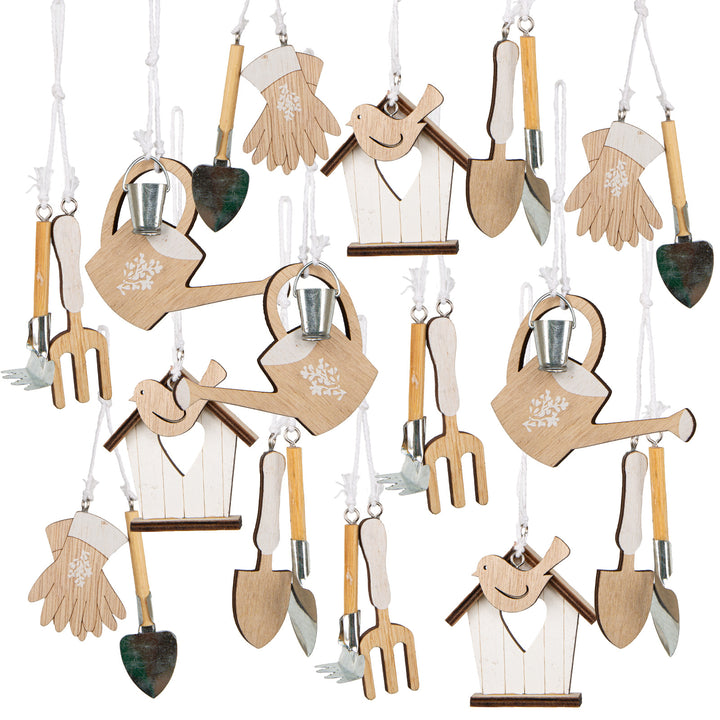 Hängedekoration Gartenmotive 30-TLG. Garten Holz Deko zum Aufhängen für Frühling & Sommer Hobbygärtner 4-6 cm - Foto 1