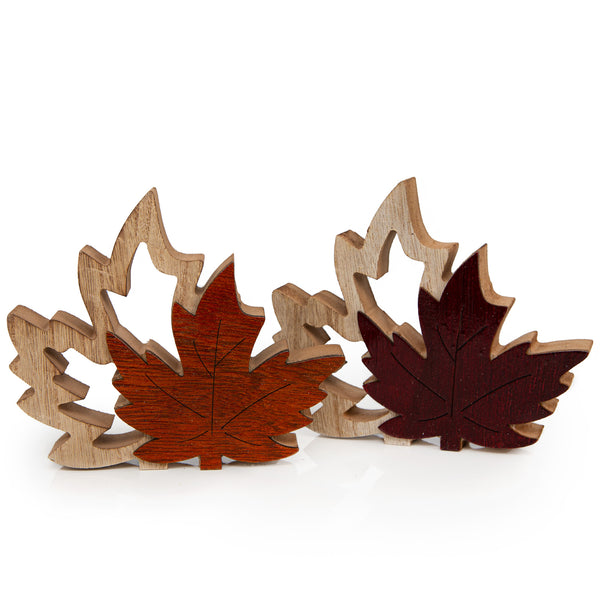 Herbst Dekoration Blätter aus Holz zum Hinstellen 15 x 14 cm Ahorn Natur braun - Foto 1