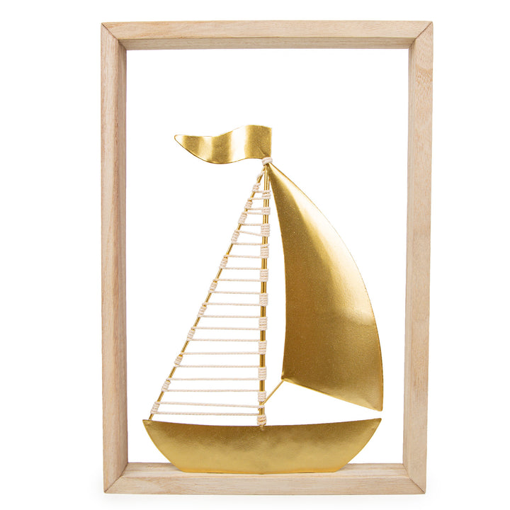 Segelschiff Bild Elegantes Wandbild Schiff aus Metall Gold weiß Geschenk Hochzeit Geburtstag Segelschiff Maritime Wanddeko 24 cm - Foto 1