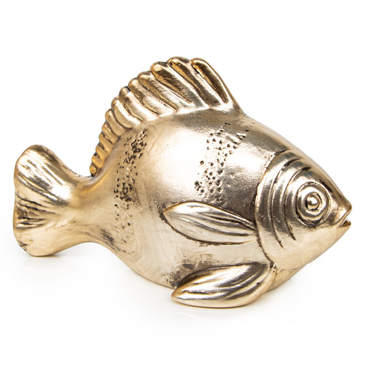 Kleine Fisch Figur zum Hinstellen aus Keramik Gold maritimes Deko Geschenk maritim Badezimmer Meerestier16 x 10 cm - Foto 1