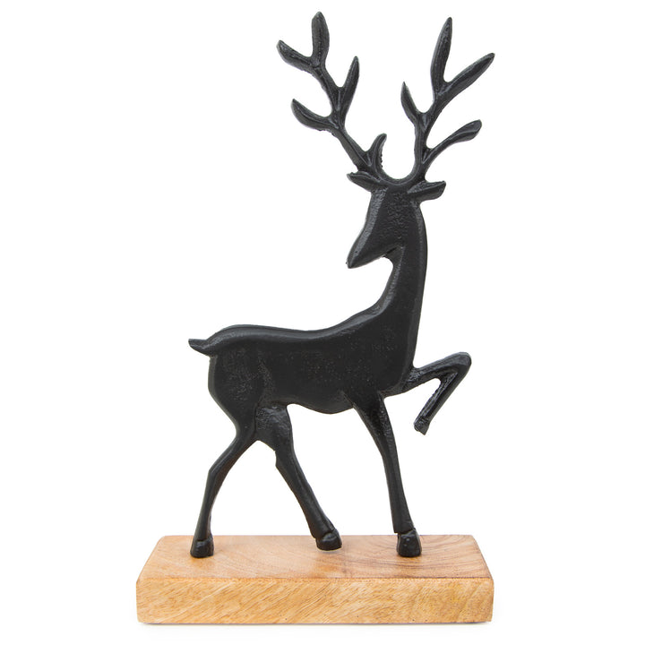 Große Moderne Hirsch Deko Figur Weihnachten schwarz Alu und Holz 32 cm Herbstdekoration - Foto 1