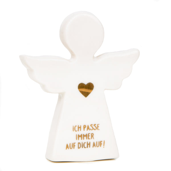 Schutzengel Figur Porzellan weiß Gold Engel Geschenk als Glücksbringer Schule OP Krankenhaus-Geschenk 6 x 7 cm - Foto 1
