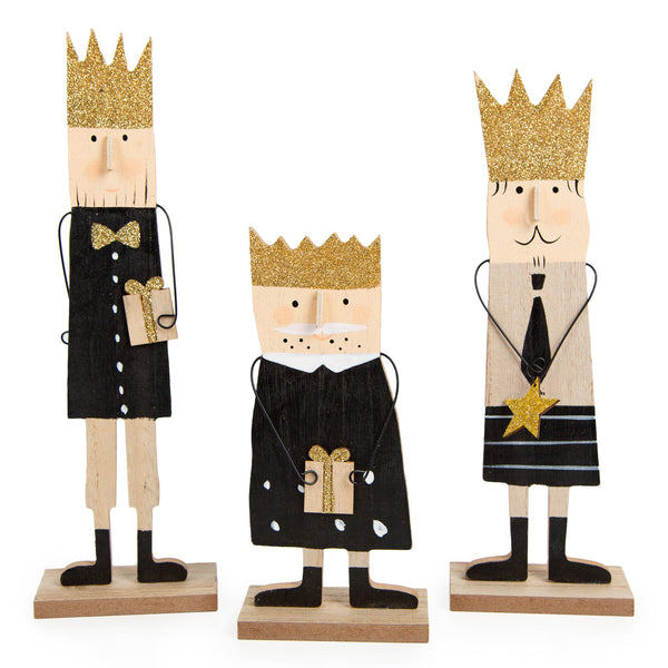 Heilige Drei Könige Weihnachten Deko Figuren aus Holz in schwarz Gold 19-19 cm - Foto 1