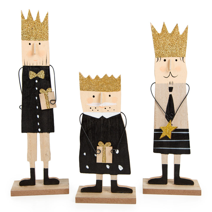 Heilige Drei Könige Weihnachten Deko Figuren aus Holz in schwarz Gold 19-19 cm - Foto 1