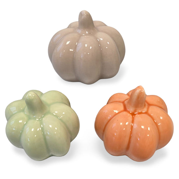 Logbuch-Verlag Deko Kürbis 3er Set Porzellan 5 cm, Herbstdeko Kürbisse in Grün Orange Braun, Mini Kürbisfiguren