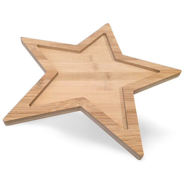 Logbuch-Verlag Tablett Stern Holz 30 cm Natur, Dekotablett in Sternform, Weihnachtsdeko Unterlage für Kerzen & Deko
