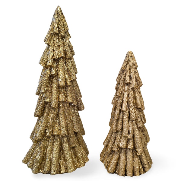 Logbuch-Verlag Deko Tannen Gold im 2er-Set  Weihnachtsbäume aus Polyresin 15 & 20 cm  Glitzernde Weihnachtsdeko zum Hinstellen