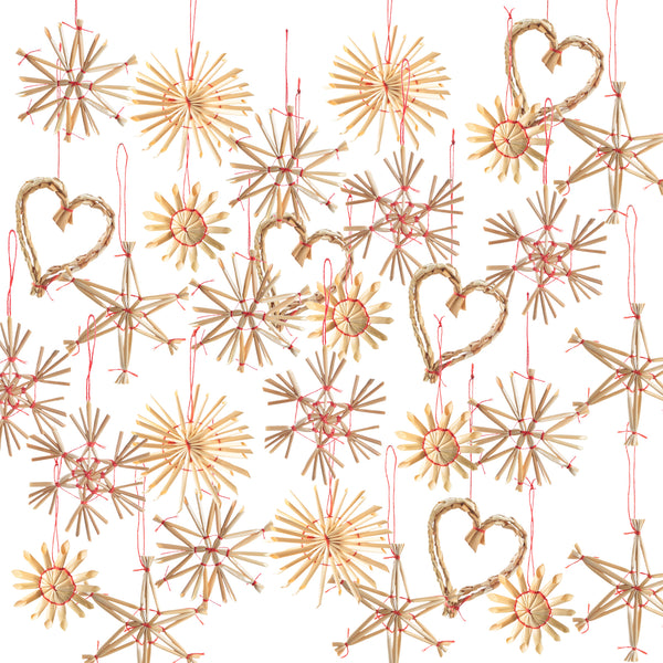 Strohsterne Anhänger Set 32 Stück Weihnachtsdeko 5-7 cm Natur